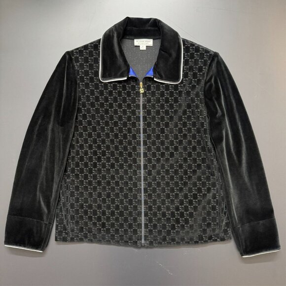 Y2K St. John Sport‎ Marie Gray Black Impressed Logo Velour Jacket Rich Mobwife - Picture 3 of 12